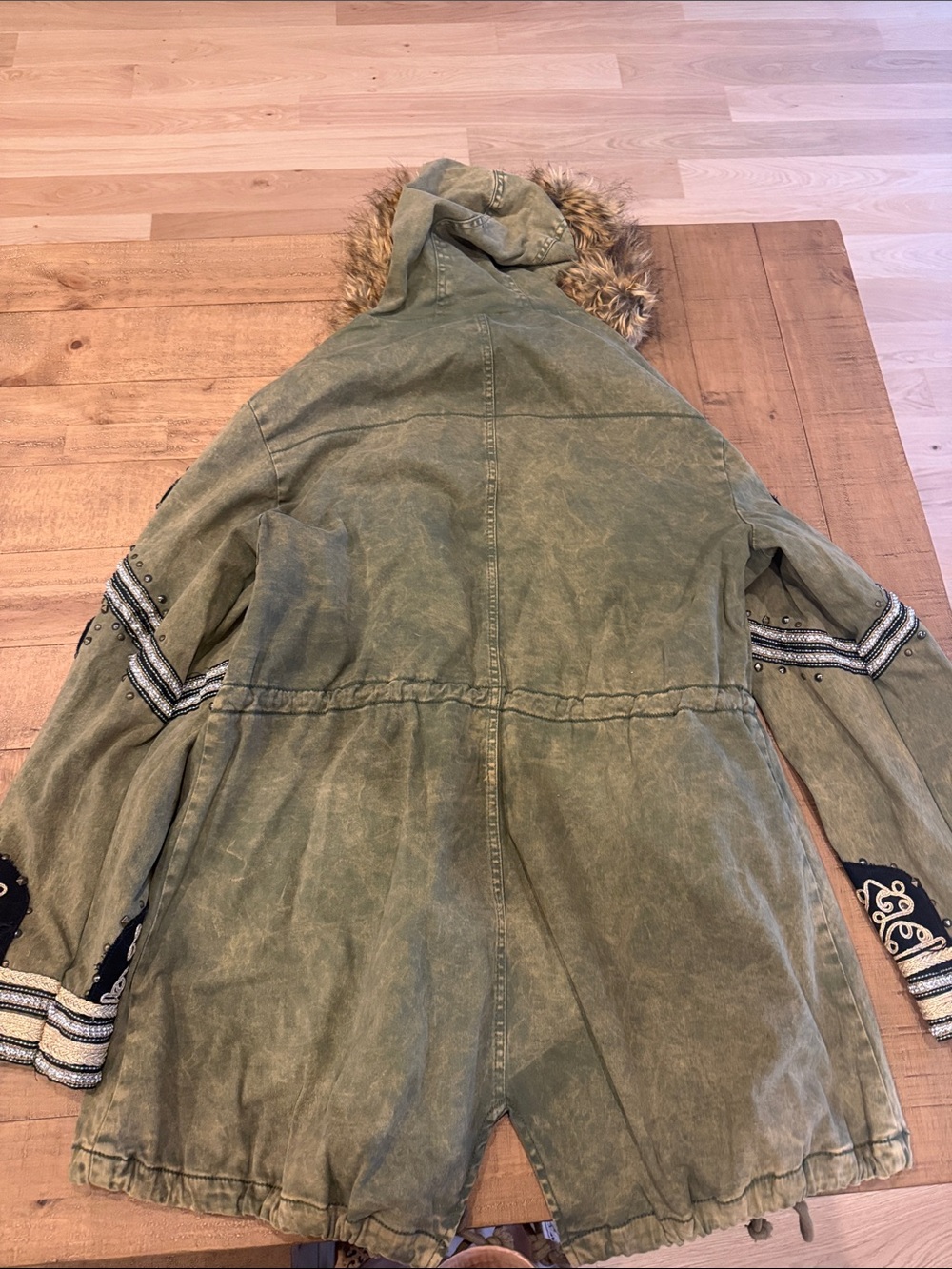 We The Free Green Embroidered Utility Jacket with Faux Fur Hood - Picture 5 of 5